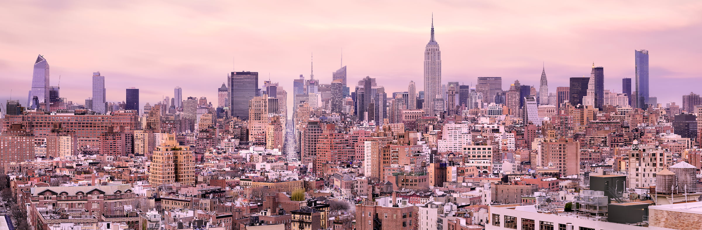 2,444 megapixels! A very high resolution, large-format VAST photo print of the Manhattan, New York City skyline at sunset; cityscape photo created by Dan Piech.