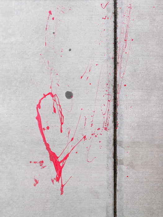 A very high resolution, large-format VAST photo print of a heart shape of spilled paint on the sidewalk; fine art photo created by Dan Piech as part of the Concrete Canvas series in New York City.