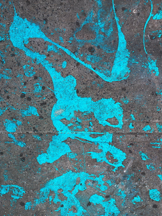A very high resolution, large-format VAST photo print of paint on the New York City Sidewalk; artistic abstract photograph created by Dan Piech in the Lower East Side neighborhood of Manhattan, New York City.