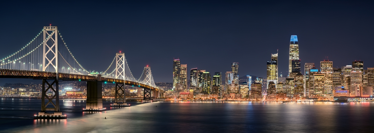 480 megapixels! A very high resolution, large-format VAST photo print of the San Francisco skyline; cityscape photograph created by Jim Tarpo in Yerba Buena Island and Treasure Island, San Francisco, California.
