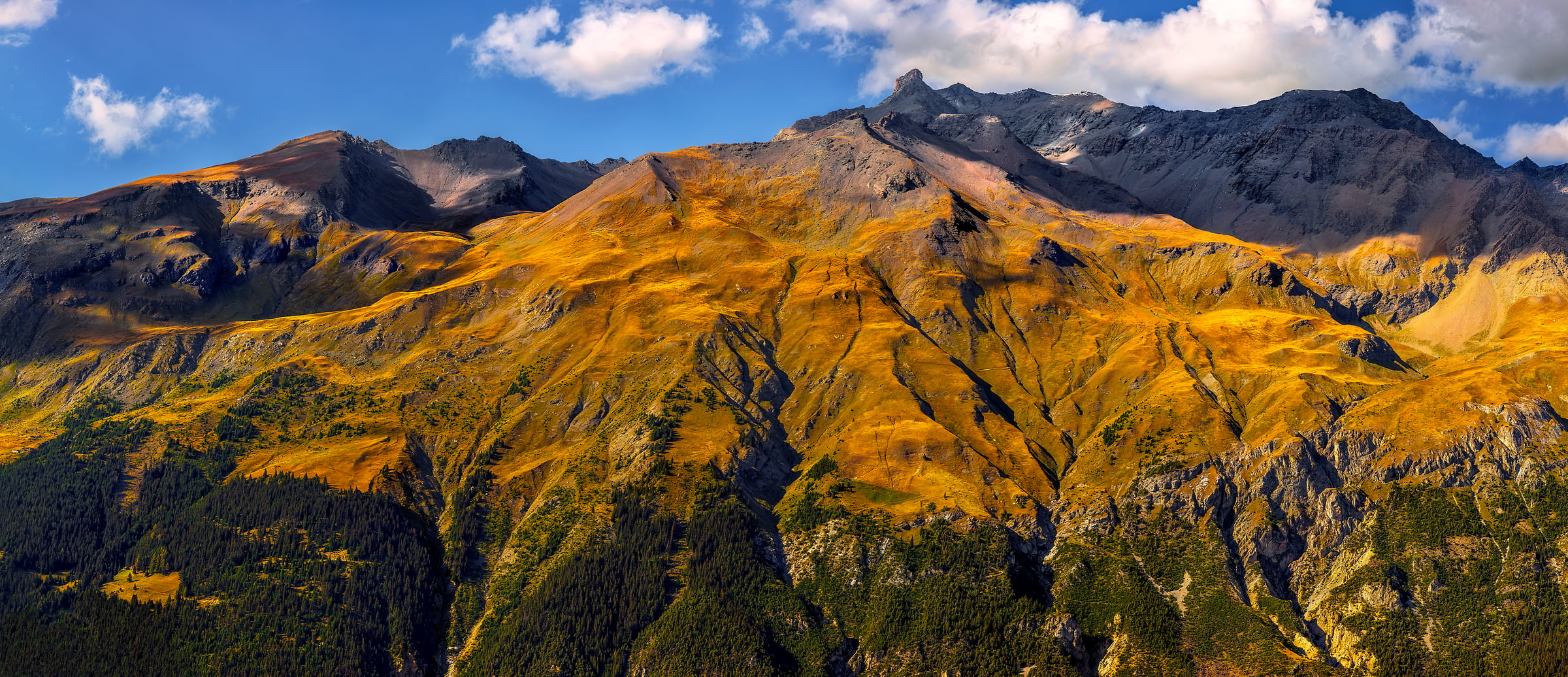 253 megapixels! A very high resolution, large-format VAST photo print of a gold-colored mountain; landscape photograph created by Duilio Fiorille in La Tomba, Val-Cenis, France.