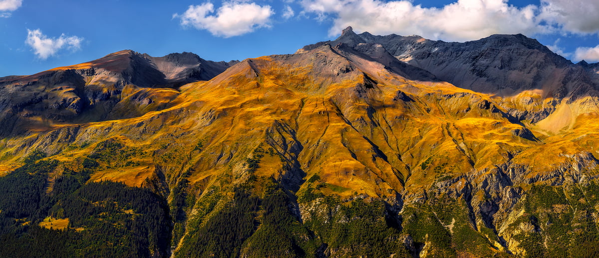 253 megapixels! A very high resolution, large-format VAST photo print of a gold-colored mountain; landscape photograph created by Duilio Fiorille in La Tomba, Val-Cenis, France.