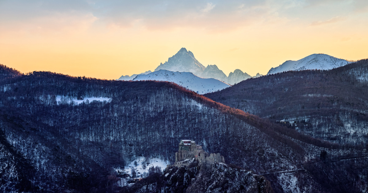 173 megapixels! A very high resolution, large-format VAST photo print of Sacra and Monviso; landscape photograph created by Duilio Fiorille in Rubiana, Piedmont, Italy.