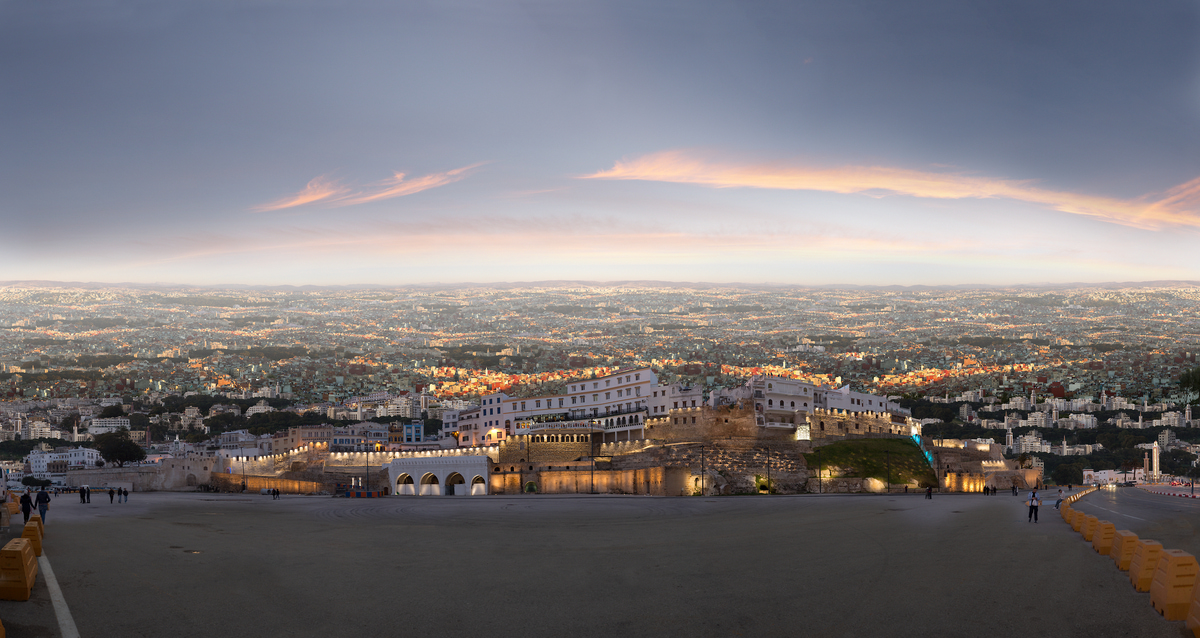614 megapixels! A very high resolution, large-format VAST photo print of a surreal, abstract composition of the Tangier, Morocco buildings; cityscape photograph created by Rodger Pictures Inc. in Tangier, Morocco.