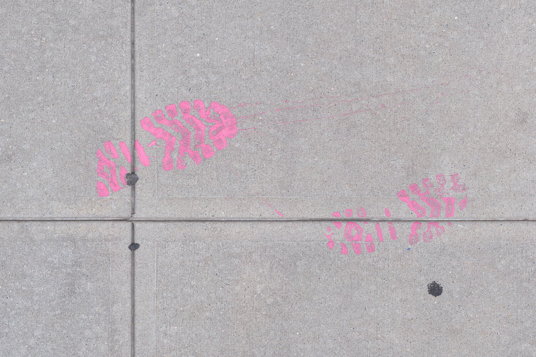 1,208 megapixels! A very high resolution, large-format artwork of footsteps; photograph created by Dan Piech in Manhattan, New York City.