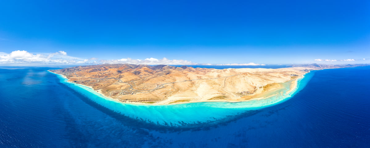 124 megapixels! A very high resolution, aerial landscape photo of the Canary Islands created by Roberto Moiola in Jandia Natural Park, Costa Brava, Fuerteventura, Canary Islands.