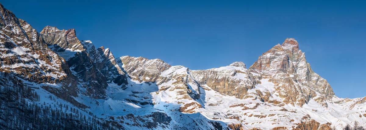 1,781 megapixels! A very high resolution, large-format VAST photo print of the Matterhorn massif in the Alps; landscape photograph created by Duilio Fiorille in Breuil Cervinia, Valtournenche, Valle d'Aosta, Italy.