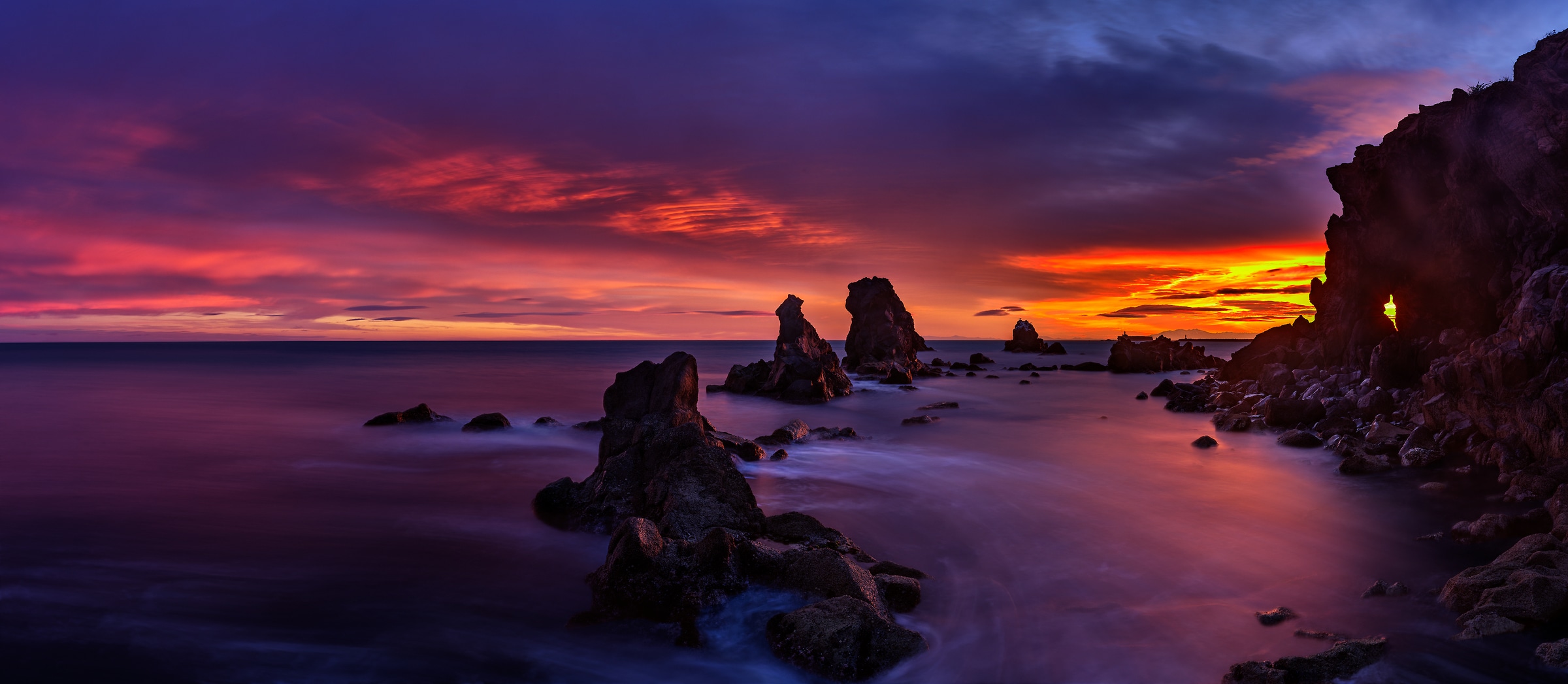120 megapixels! A very high resolution, large-format VAST photo print of a dark seascape sunset; photograph created by David Meaux in Le Cap d'Agde, Hérault, Occitanie, France.
