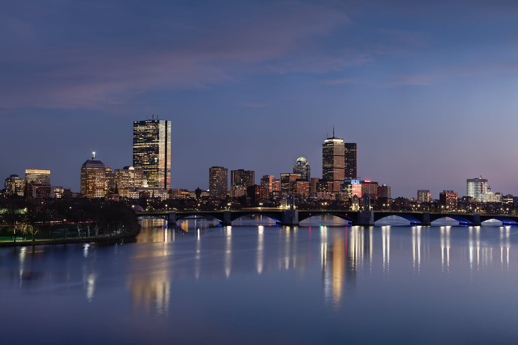 287 megapixels! A very high resolution, large-format VAST photo print of the Boston skyline at dusk along the Charles River; cityscape photograph created by Greg Probst in Boston, Massachusetts.