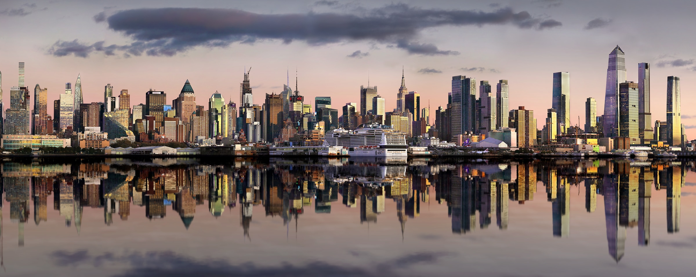 527 megapixels! A very high resolution, large-format VAST photo print of the Hudson River and the New York City skyline at sunset; photograph created by Phil Crawshay in New York, Manhattan.