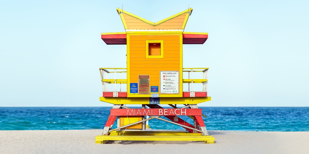 117 megapixels! A very high resolution, large-format VAST photo print of a lifeguard tower on Miami Beach; photograph created by Beyti Barbaros in South Beach, Miami, Florida.
