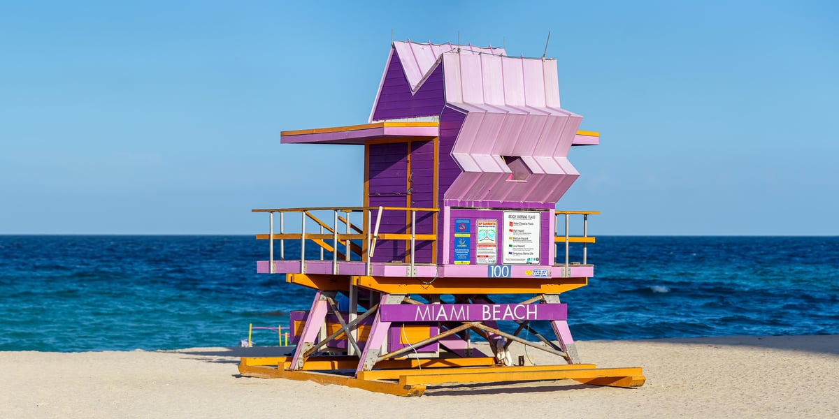 117 megapixels! A very high resolution, large-format VAST photo print of a lifeguard tower on a famous beach; photograph created by Beyti Barbaros in South Beach, Miami, Florida.