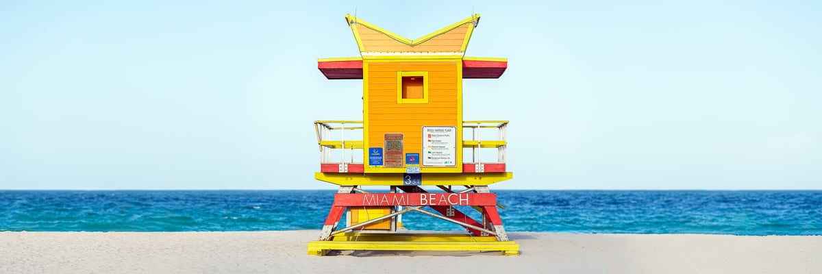 112 megapixels! A very high resolution, large-format VAST photo print of a lifeguard tower on Miami Beach; photograph created by Beyti Barbaros in South Beach, Miami, Florida.