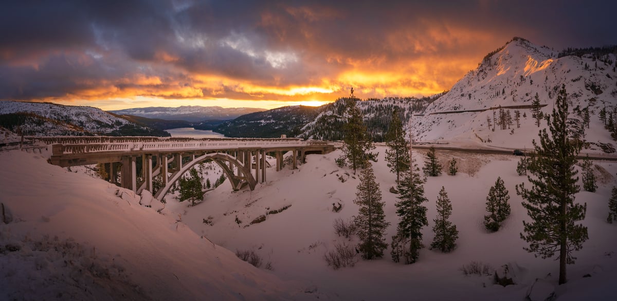 194 megapixels! A very high resolution, large-format VAST photo print of Donner Pass at sunrise; landscape photograph created by Jeff Lewis in Norden, California.