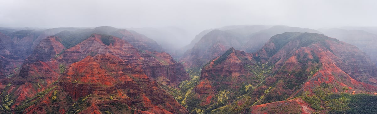 223 megapixels! A very high resolution, large-format VAST photo print of a misty canyon; landscape photograph created by Chris Blake from Waimea Canyon Lookout on Kauai, Hawaii.