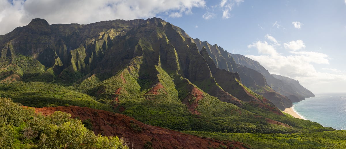 197 megapixels! A very high resolution, large-format VAST photo print of Hawaii's beautiful, verdant mountains; landscape photograph created by Jeff Lewis in Kalalau Valley, Kauai, Hawaii.