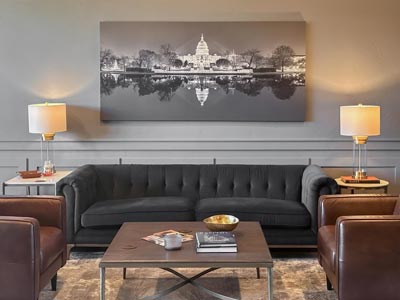 An art photo of Washington DC hanging in an office.