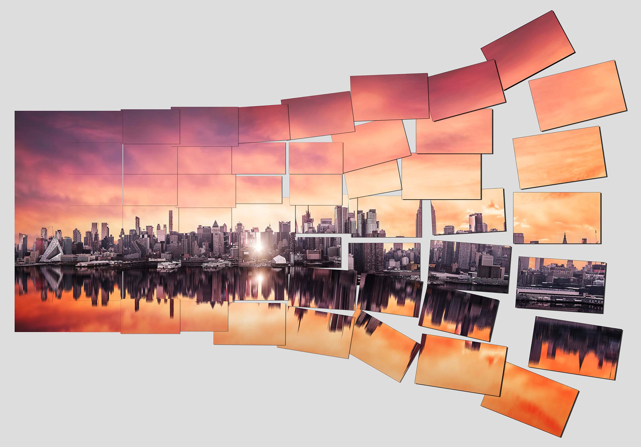 Example of the stitching technique for creating very high resolution VAST photos using photo of sunrise Manhattanhenge in New York City